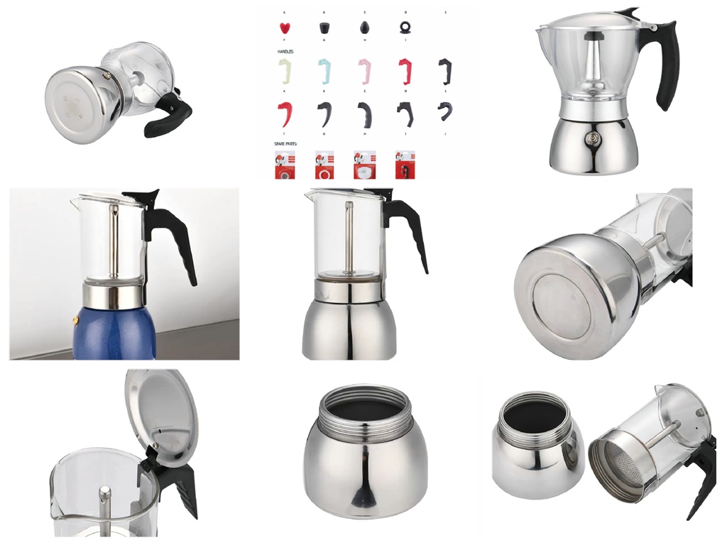 New 300ml Stainless Steel Glass Base Customized Espresso Machine Mocha Pot Stove Retro Coffee Machine