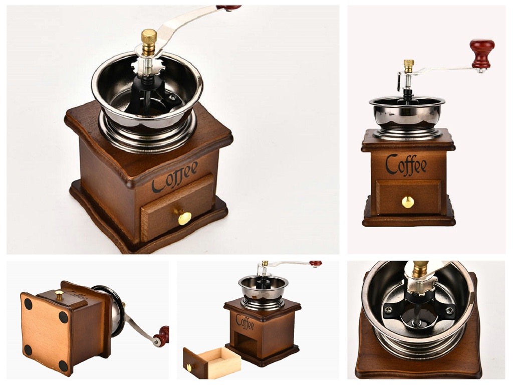 Manufacturer wholesale stainless steel wooden handle coffee grinder