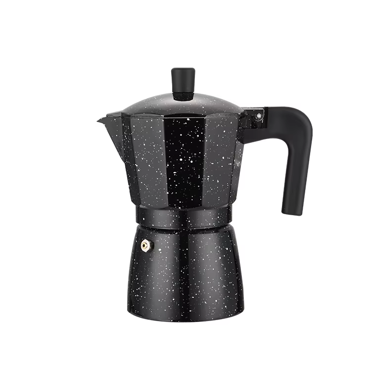 Classic Italian 6-Cup Black Moka Pot Manual Aluminum Espresso Coffee Maker with Large Capacity and Thread Bottom for Business