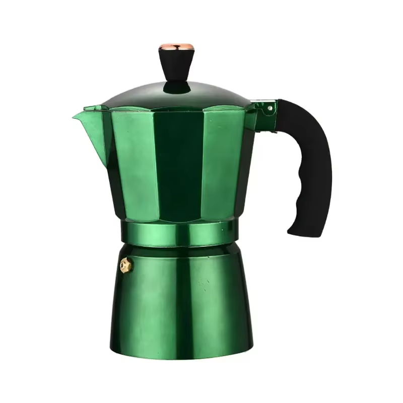 Amazon Hot Selling Custom 9-Cup Green Moka Pot Classic Stovetop Espresso Coffee Maker Aluminum Made