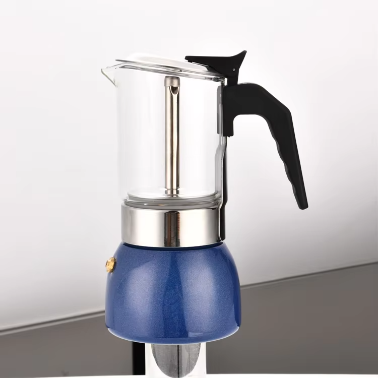 Factory bulk sale 4/6/9cups espresso glass stainless steel moka pot