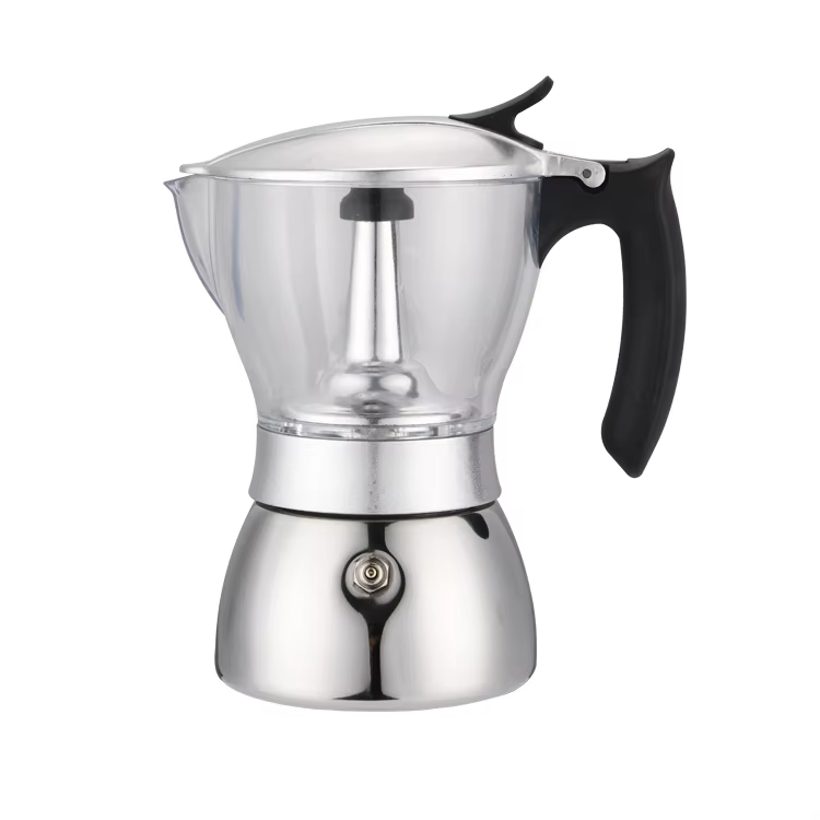 New Style 300ml Stainless Steel glass Base Customized Espresso Maker Moka Pot Stovetop Vintage Coffee Maker