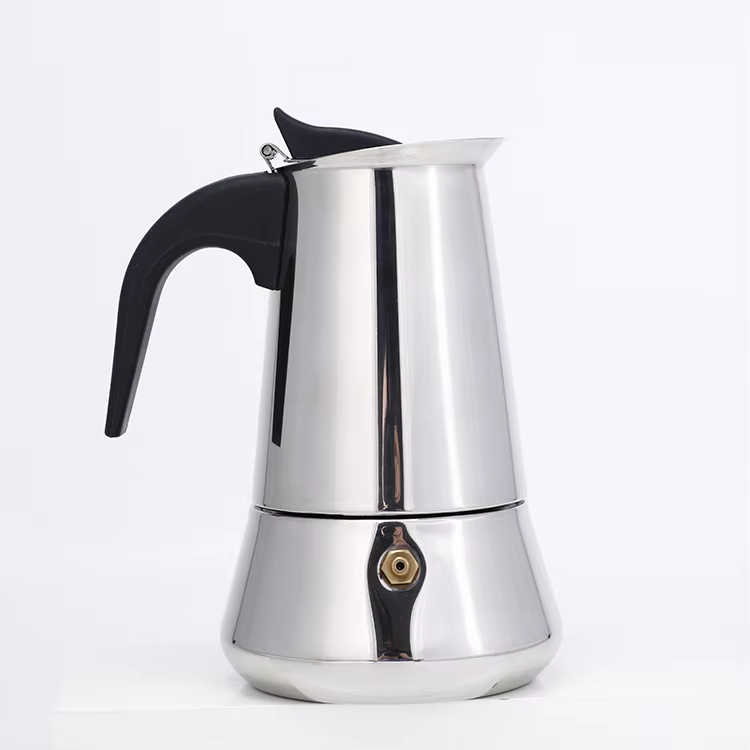 Customized Box Silver Hot Water System Hot sale Stovetop Espresso Coffee Maker Italian Style Stainless Steel moka pot