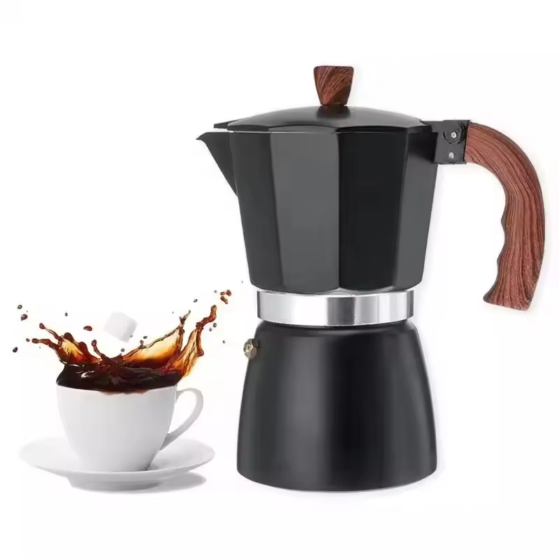 Octagonal shape Stovetop Espresso Coffee Maker Aluminum Alloy 3 cup Capacity Moka Coffee Potinduction with Wooden Handle